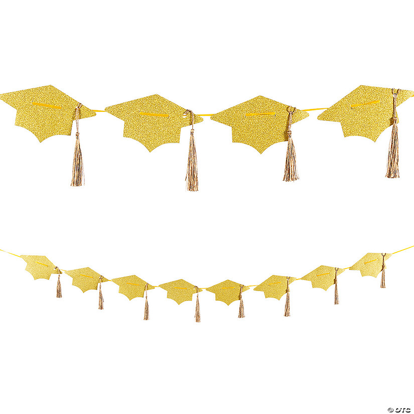 Yellow Glitter Tassel & Graduation Cap Party Garland Image