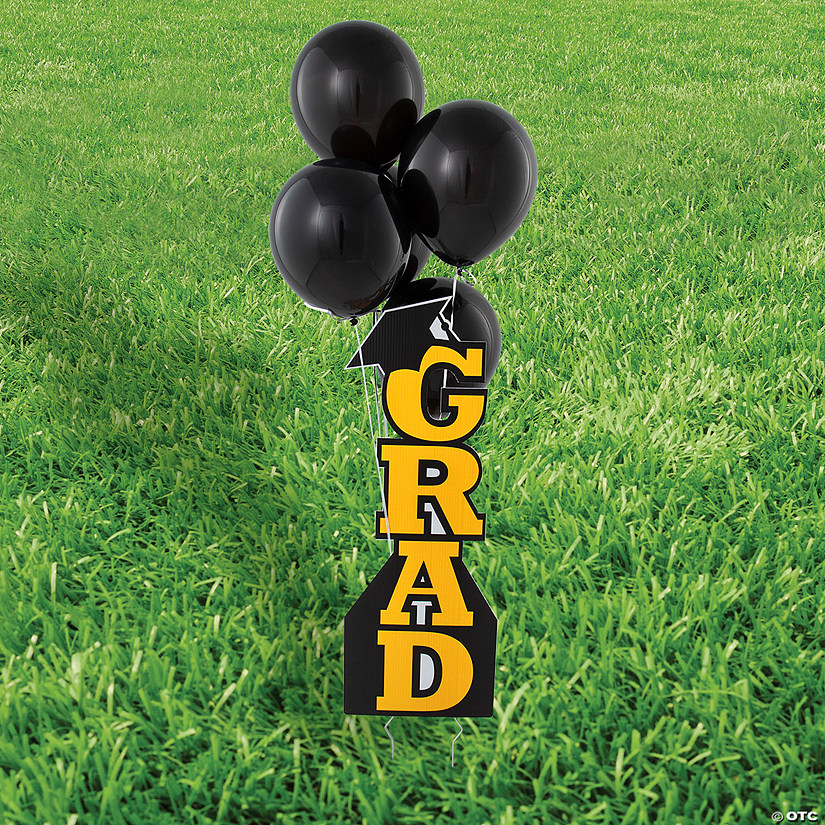 Yellow Grad Vertical Yard Sign Kit with 11" Black Latex Balloons - 21 Pc. Image