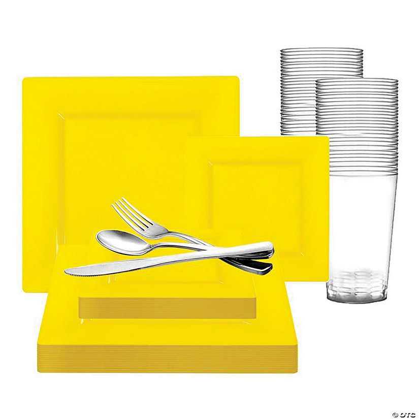 Yellow Square Plastic Dinnerware Value Set (20 Settings) Image