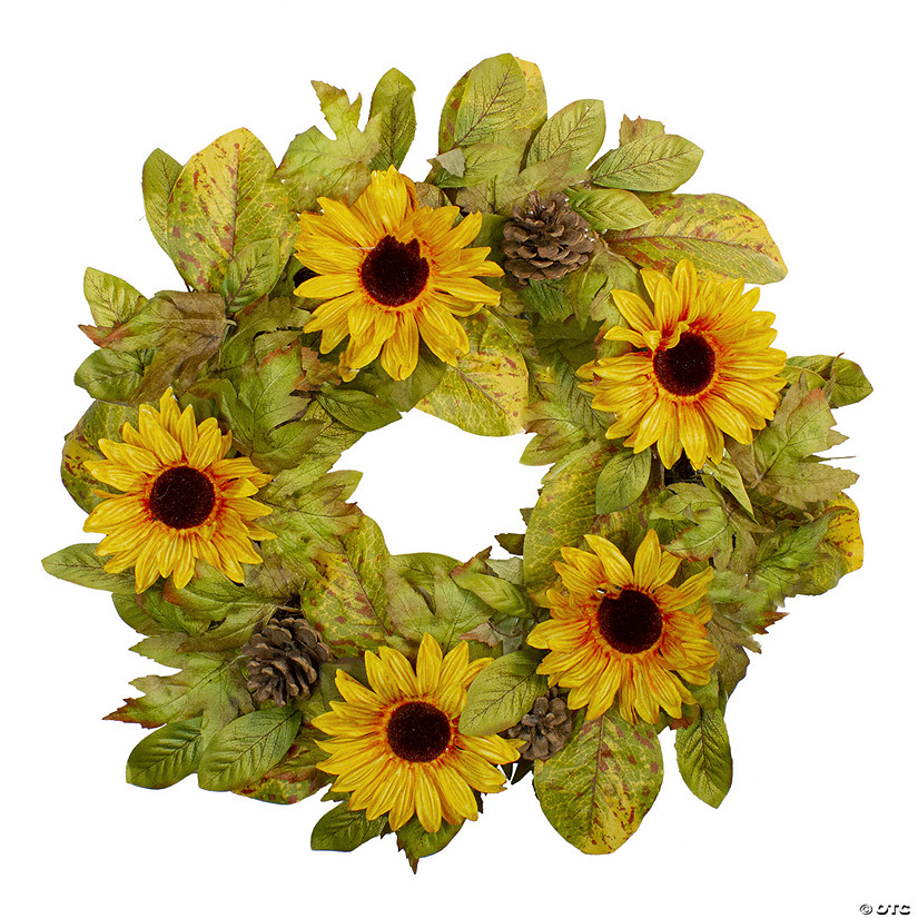 Yellow Sunflower and Pine Cone Artificial Fall Harvest Wreath - 24 inch  Unlit Image