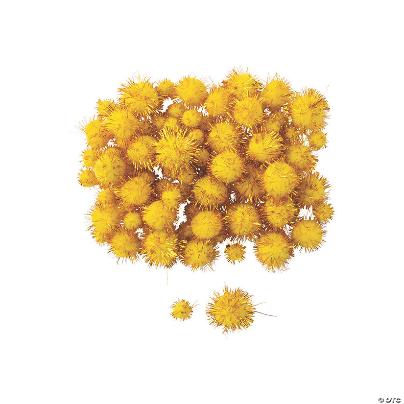 Yellow Tinsel Pom-Poms - 100 Pc. Image