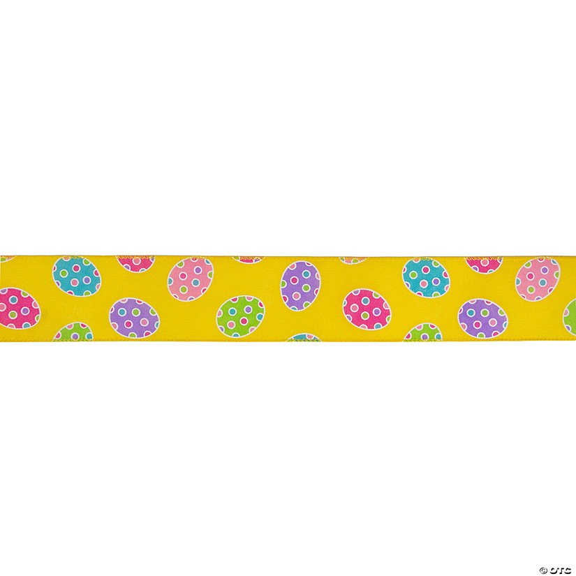Yellow with Easter Egg Design Wired Spring Craft Ribbon 2.5" x 10 Yards Image