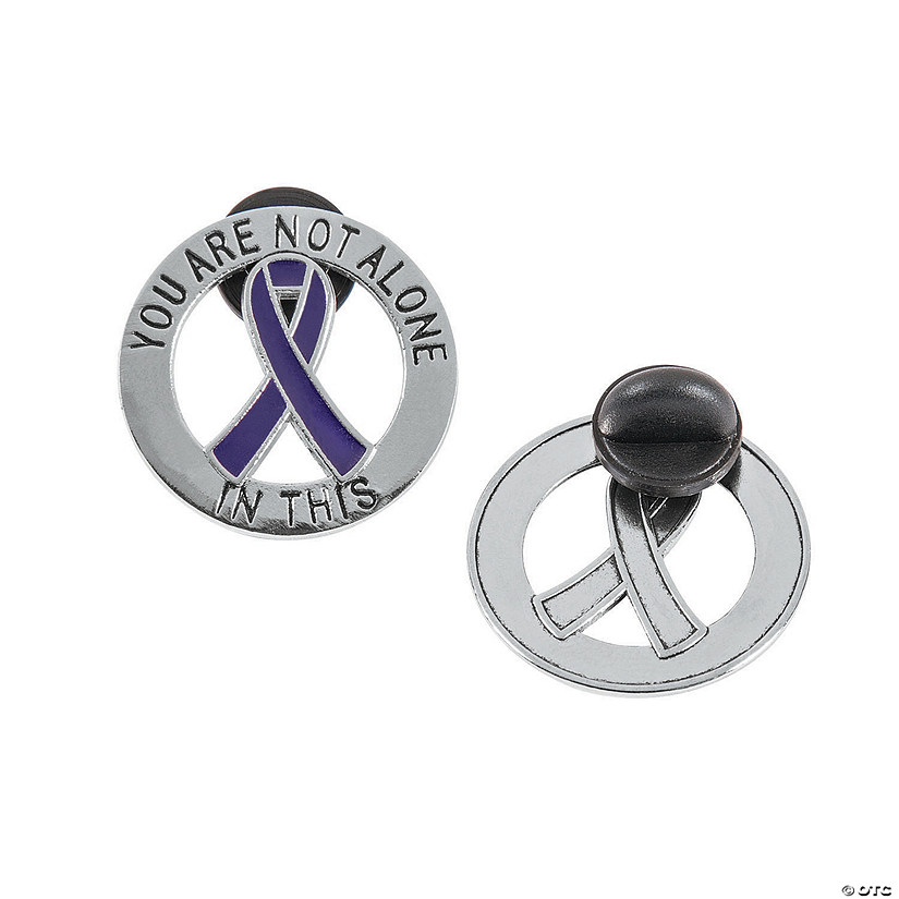 You Are Not Alone Purple Awareness Ribbon Pins - Less Than Perfect - 12 Pc.  - Discontinued