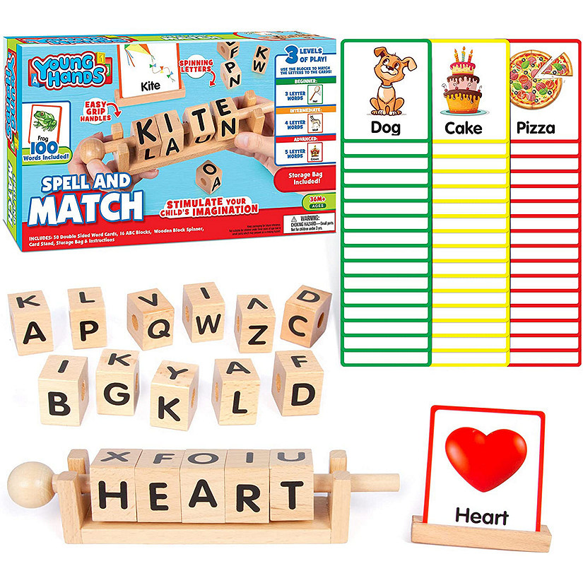 Young Hands Wooden Reading Blocks - Spin, Spell & Match Words Age 3+ Image