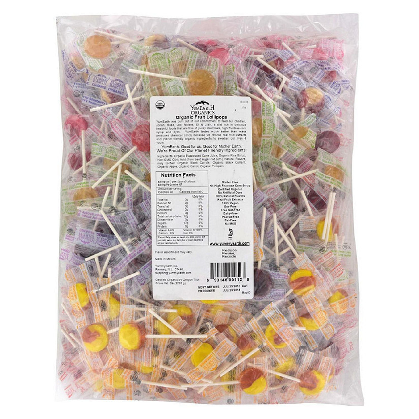 Yummy Earth Organic Fruit Lollipops, Assorted Fruits Flavors, 5 lb Container Image