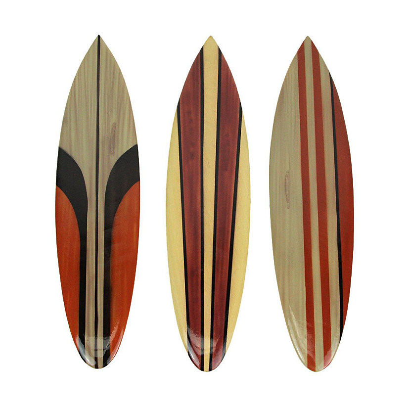 Zeckos 16 In Hand Carved Painted Wooden Surfboard Wall Hanging Decor Beach Art Set of 3 Image