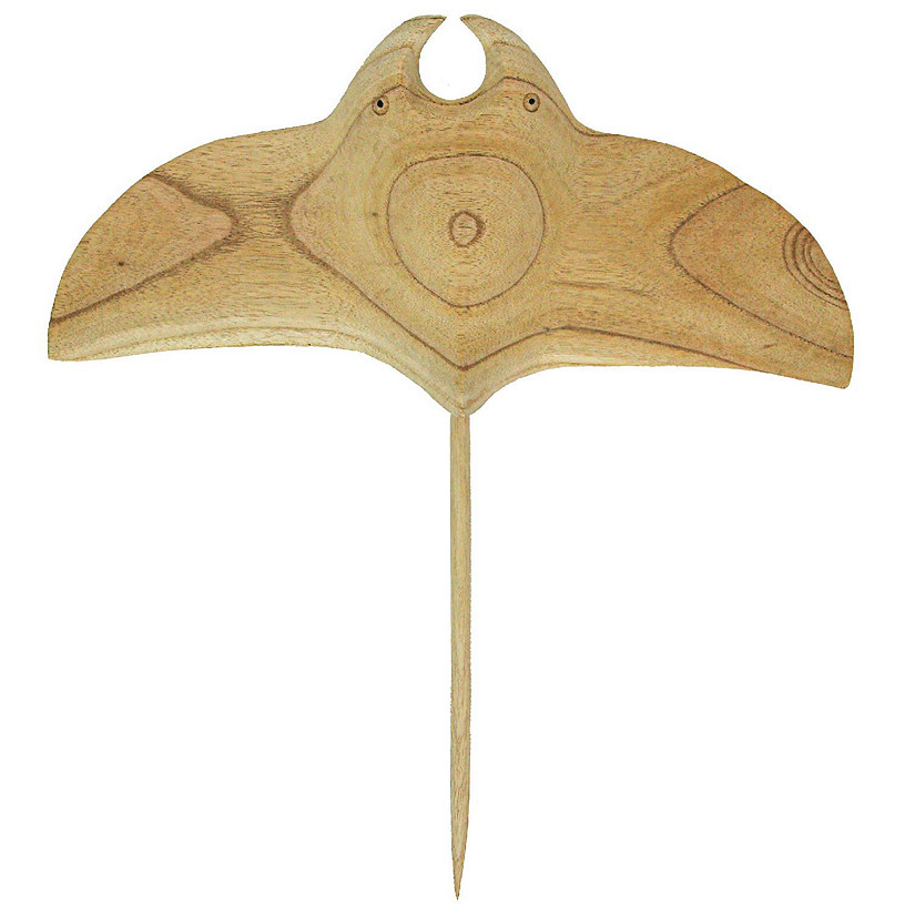 Zeckos 18 Inch Hand Carved Wood Stingray Wall Hanging Sculpture Coastal Manta Ray Home Decor Art Image