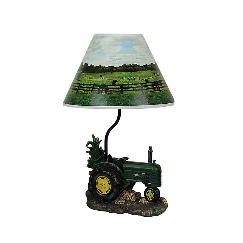 Zeckos 19 Inch Vintage Green Farm Tractor Table Lamp Farmhouse Country Decor Rustic Decorative Room Light Image