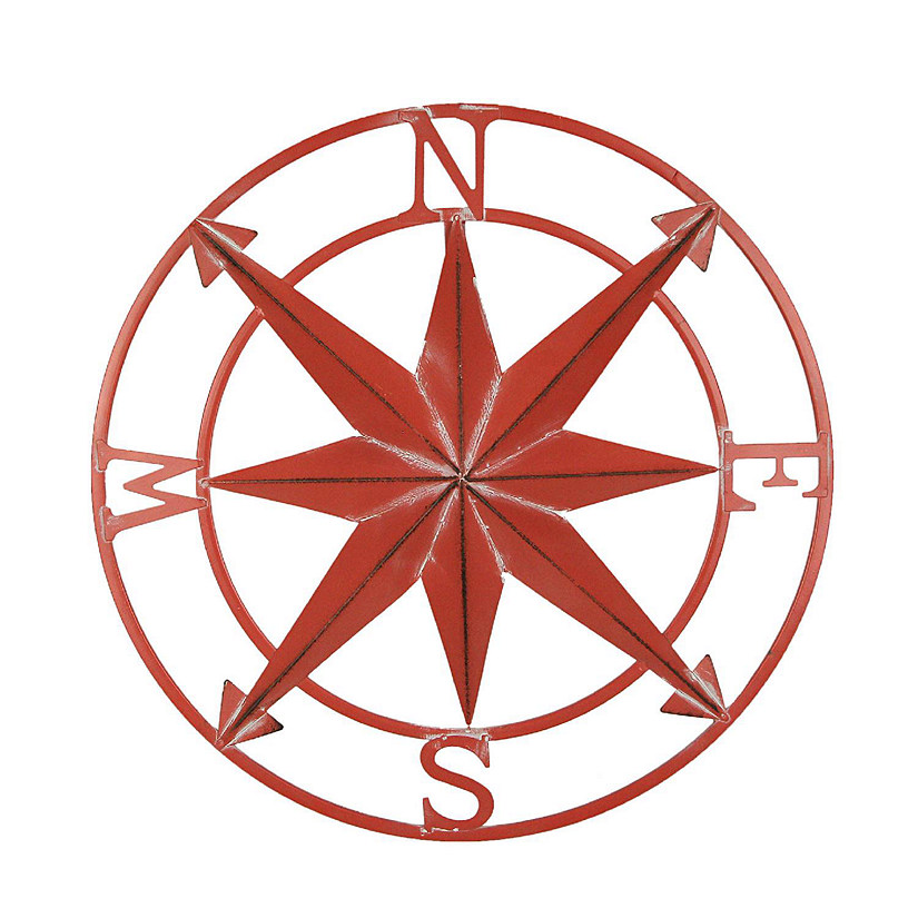 Zeckos 20 Inch Distressed Metal Compass Rose Nautical Wall Decor Indoor or Outdoor Wall Decor, Coral Image