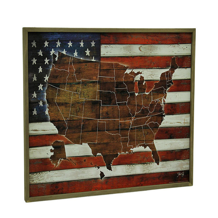 Zeckos American Blend Superimposed US Map and Flag Wooden Wall Hanging Image