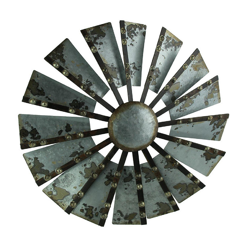 Zeckos Antiqued Galvanized Metal Windmill Wall D&#233;cor Hanging 21 Inches in Diameter Image