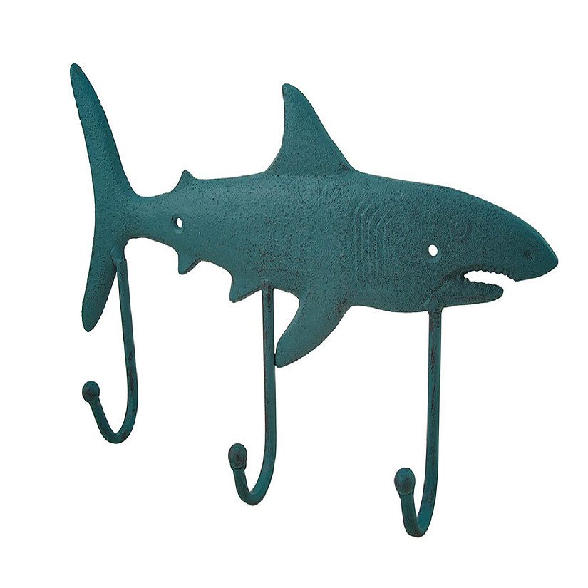 Zeckos Cast Iron Shark Shaped Verdigris Decorative Wall Nautical Decor
