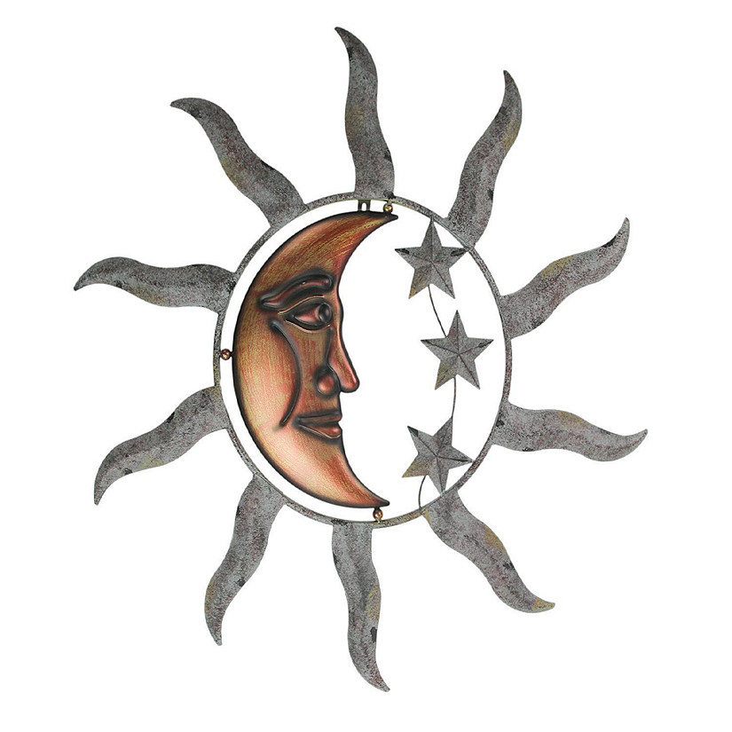 Zeckos Celestial Sun Moon and Stars Indoor Outdoor 28 inch Metal Wall D&#233;cor Hanging Sculpture Image