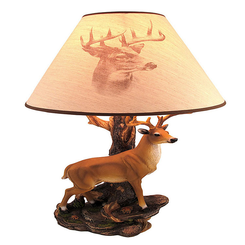 Zeckos `Champion` 12 Point Buck Table Lamp with Deer Printed Shade Western D&#233;cor Image