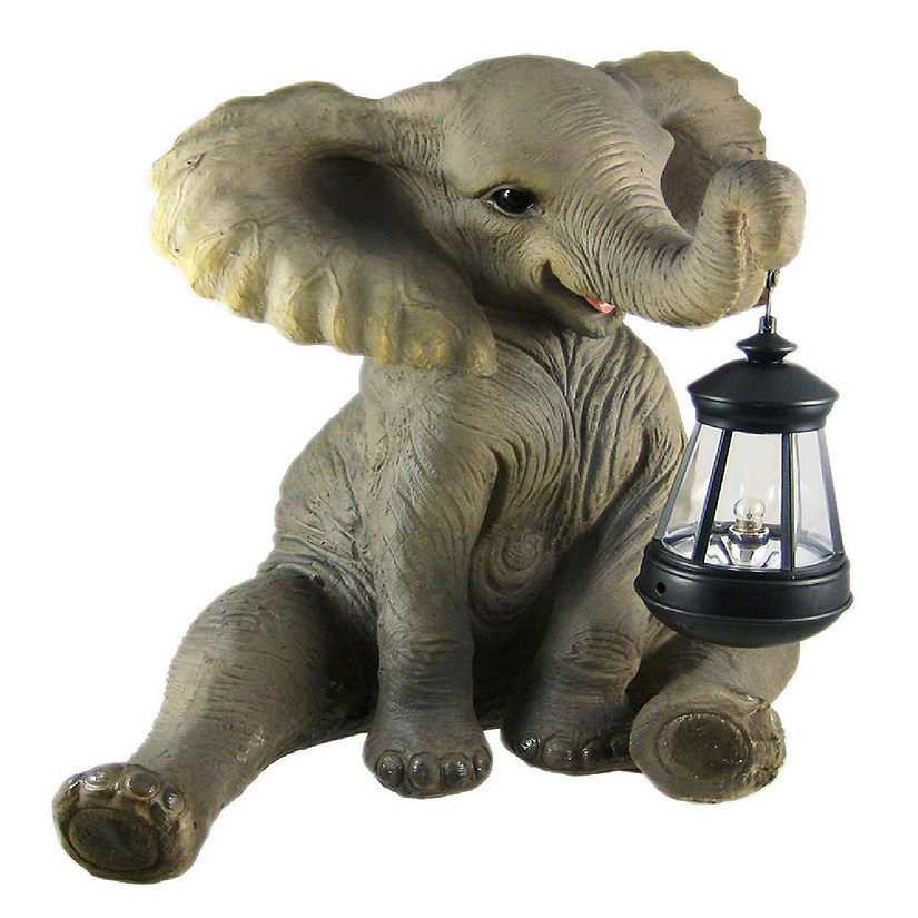 Zeckos Cute African Elephant Porch / Garden Statue W/ Lantern Outdoor D&#233;cor Image