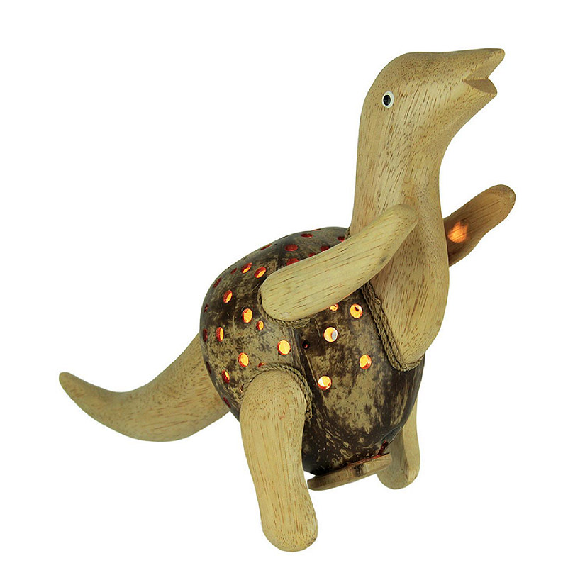 Zeckos Dinosaurus Rex Wood and Coconut Shell Dinosaur Accent Lamp Image