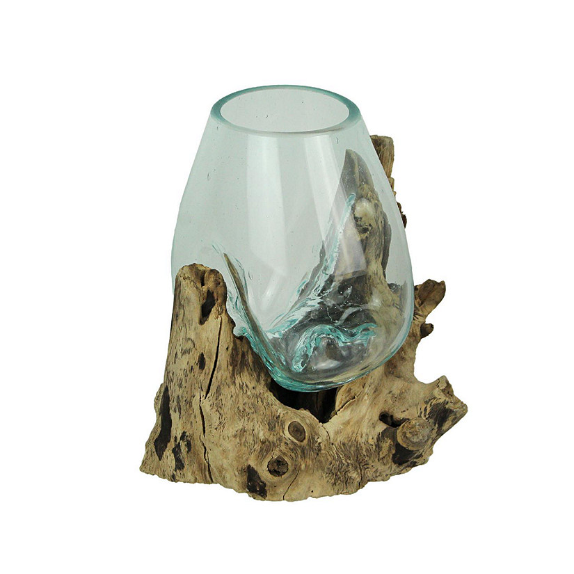 Zeckos Glass On Teak Driftwood Hand Sculpted Molten Bowl/Plant Terrarium Image
