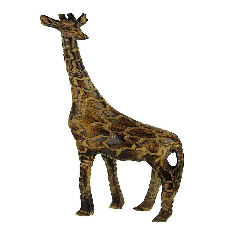 Zeckos Hand Carved Wood Burned Finish Giraffe Statue Image