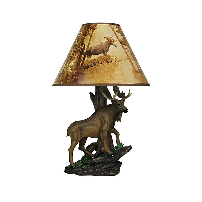 Zeckos North American Bull Moose Table Lamp w/ Shade Western D&#233;cor Image
