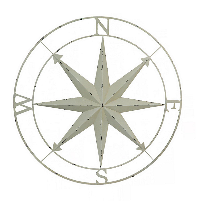 Zeckos Off-White Indoor Outdoor Metal Nautical Compass Rose Wall D&#233;cor Sculpture 39.5 Inch Diameter Image