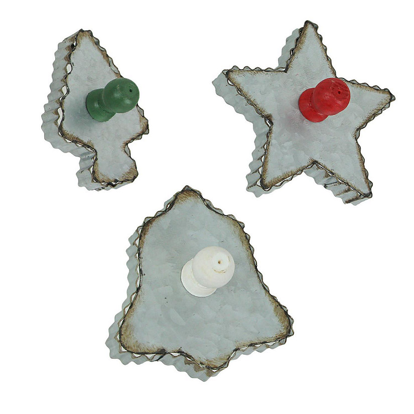 Zeckos Set of 3 Oversized Galvanized Zinc Finish Christmas Cookie Cutter Wall Hangings Image