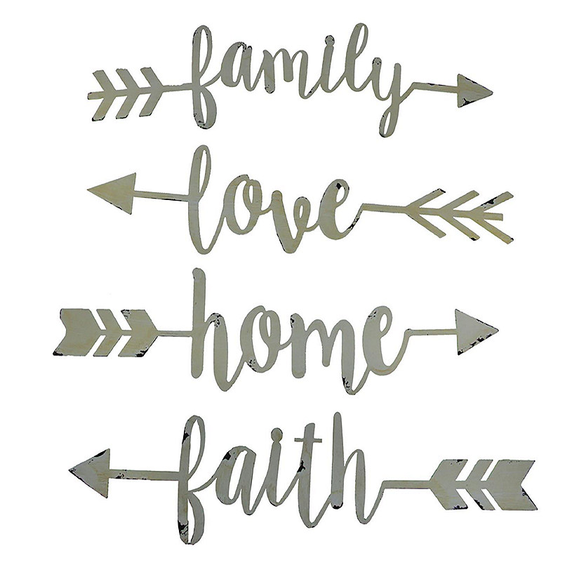 Zeckos Shabby Chic Family Love Home and Faith 4 Piece Wall Arrow Set Modern Farmhouse D&#233;cor Image