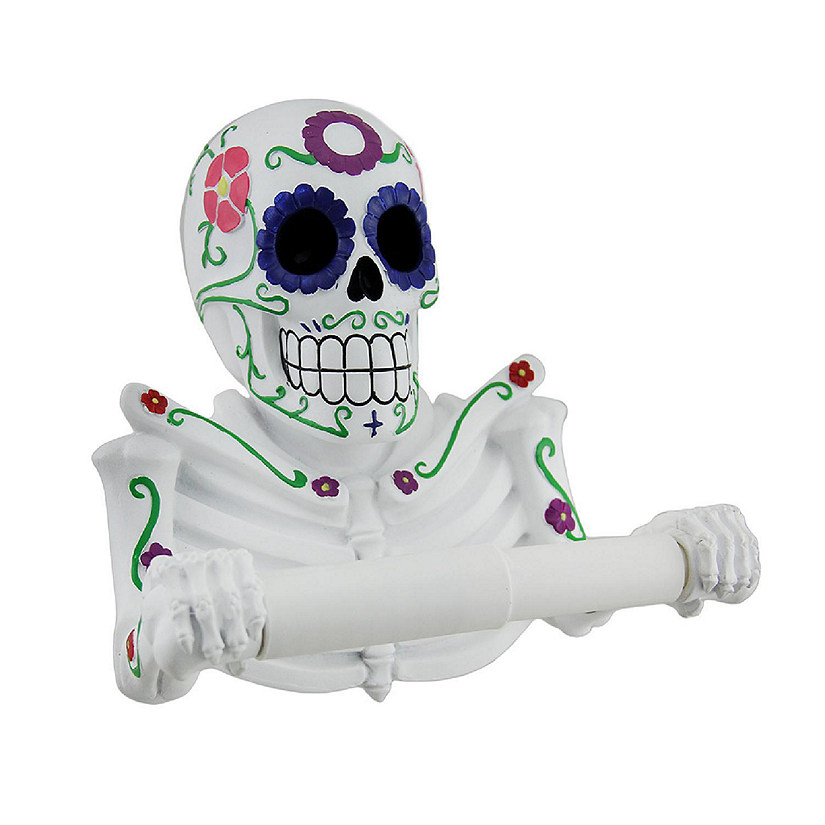 Zeckos Smelly Skelly White Day of the Dead Sugar Skull Toilet Tissue Holder Image