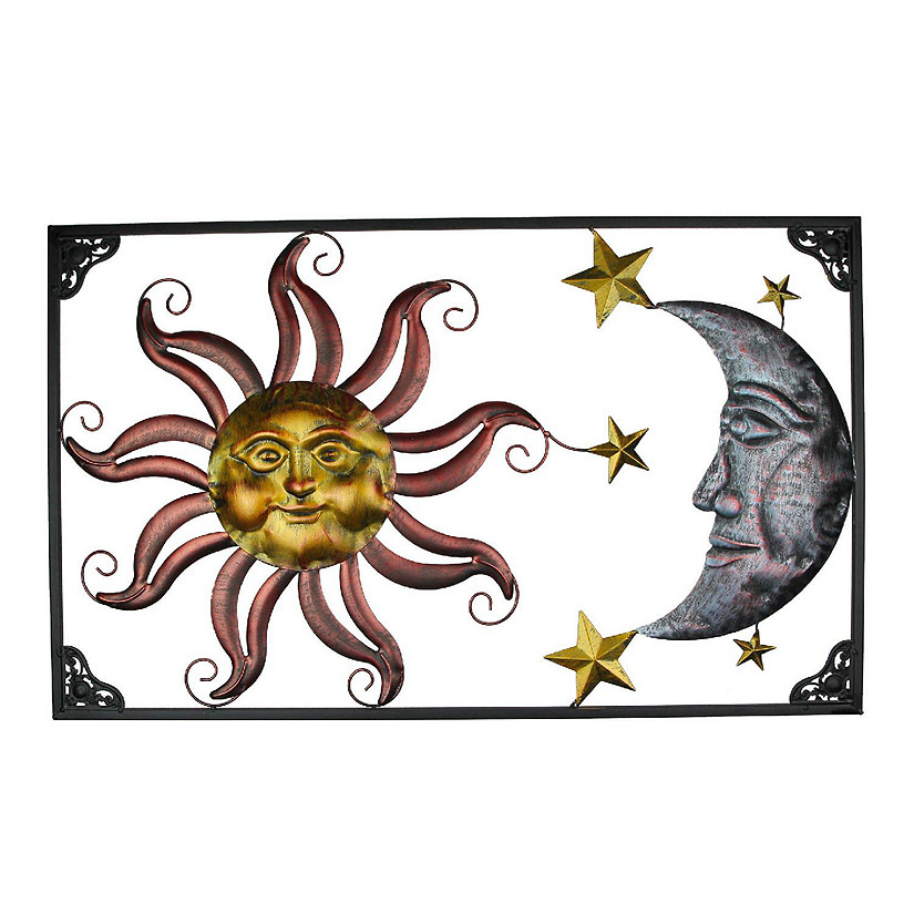 Zeckos Tri-Color Metal Art Celestial Sun Moon and Stars Indoor Outdoor Wall D&#233;cor Hanging Image