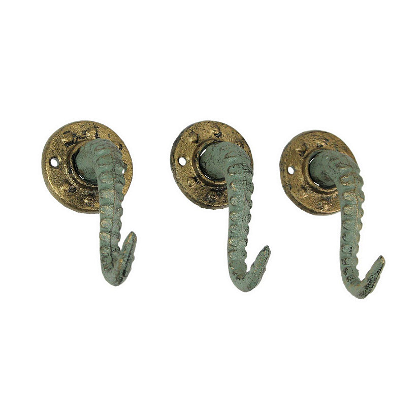 Zeckos Verdigris Bronze Cast Iron Octopus Tentacle Wall Hook