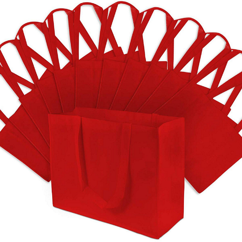 ZENPAC- 16x6x12 Inch 12 Pack Large Red Reusable Gift Bags with Handles Image
