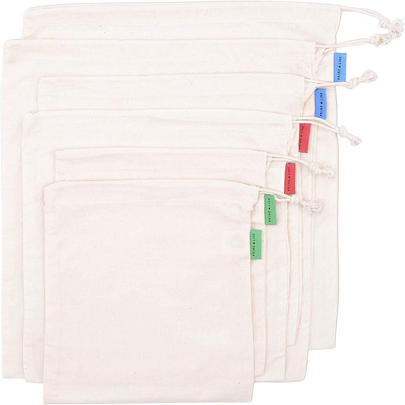 Zenpac- Cotton Produce Bags with Tare Weights Organic Muslin Food Storage  Bags 6 Pcs