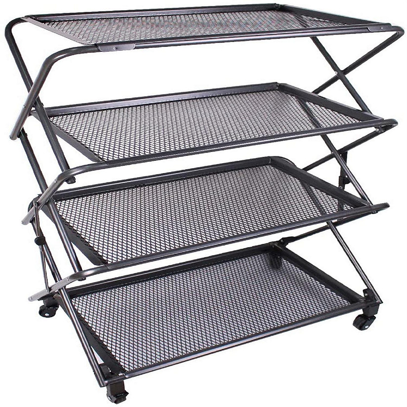 Zenree 4Tier Folding Kitchen Shelf Removable Mesh Trays Black 39
