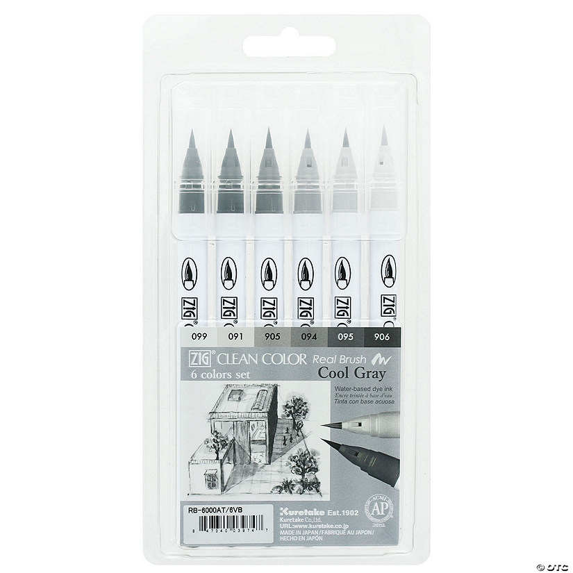Zig Clean Color Real Brush Marker St 6VB ClGry 6pc Image