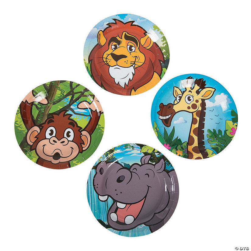 Zoo Adventure Party Lion, Giraffe, Monkey, Hippo Paper Dessert Plates - 8 Ct. Image