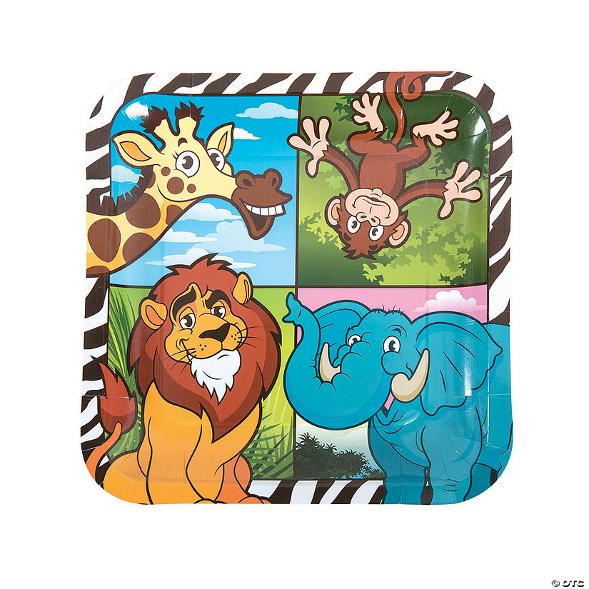 Zoo Animal Adventure Party Square Paper Dinner Plates - 8 Ct. Image