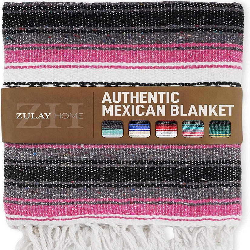 Zulay Home Hand Woven Mexican Blankets (Gray Fuchsia) Image
