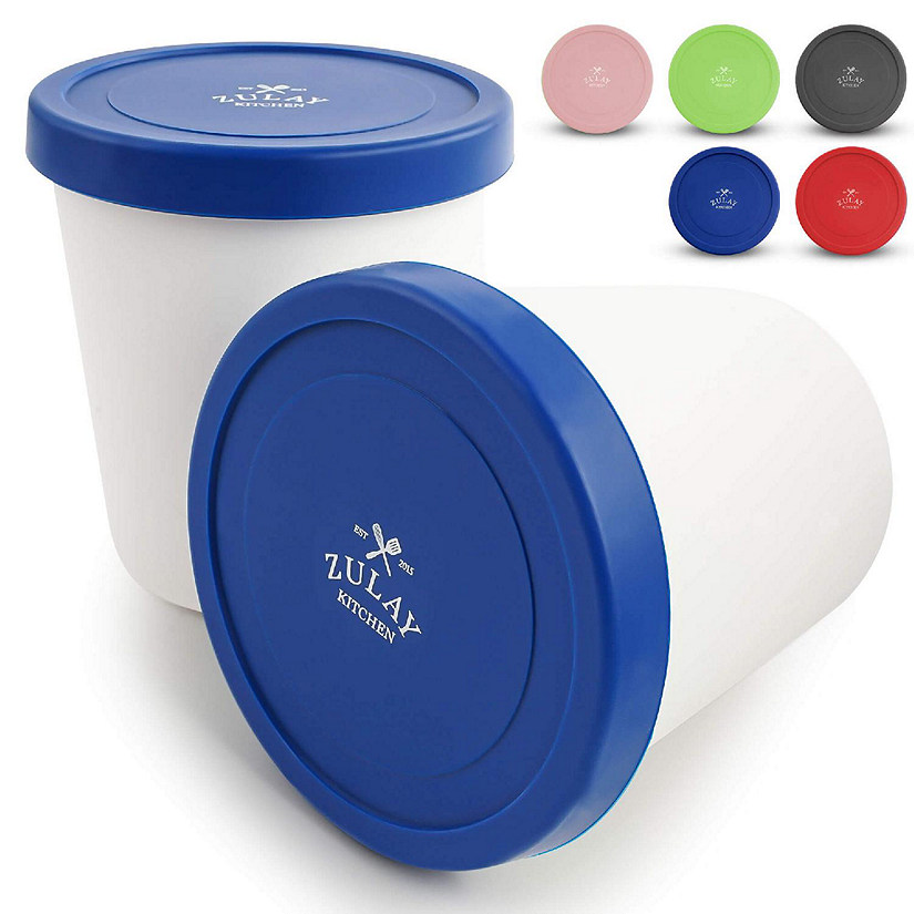 Zulay Kitchen Ice Cream Containers 2 Pack - 1 Quart Blue