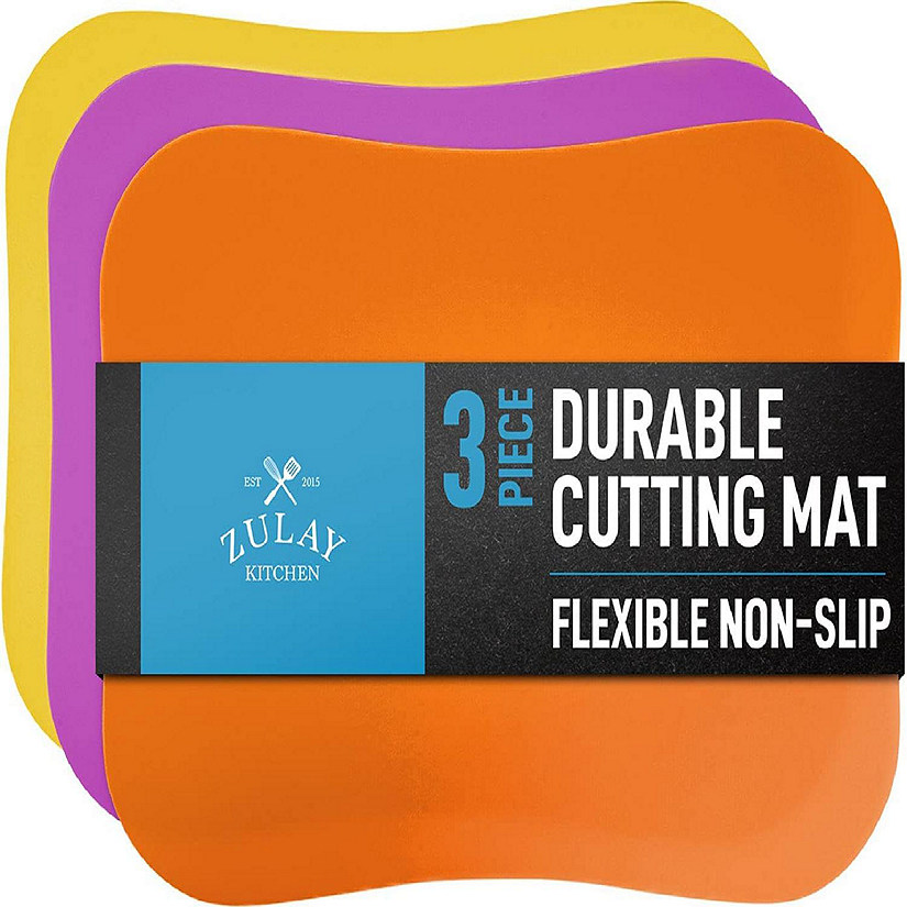 Zulay Kithen Flexible Cutting Board Mats - Set of 3 Curved Edge (Yellow, Apricot, Grape) Image