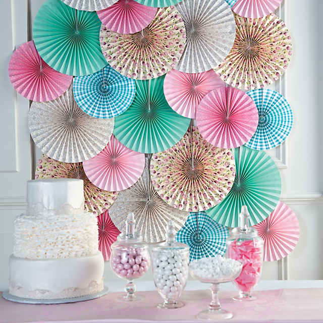 Patterned Paper Fans, 6 Count, 14 Inches