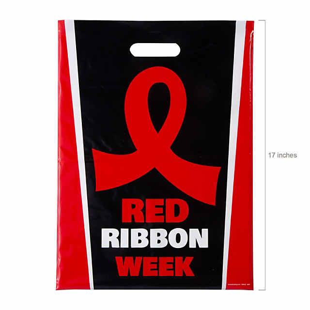 50 PC 12.5x17 Bulk Large Red Ribbon Week Plastic Goody Bags