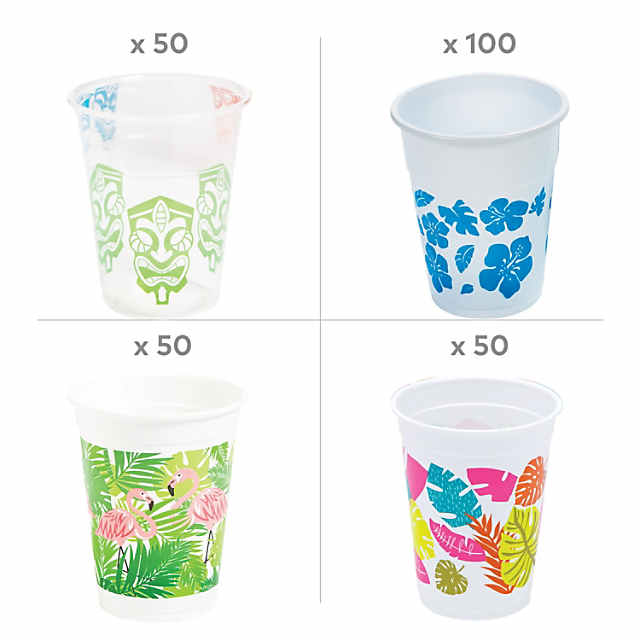 16 oz. Bulk 250 Ct. Luau Party Disposable Plastic Cup Assortment Kit