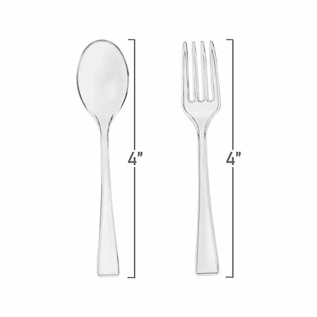 1920 Pc. Clear Disposable Plastic Mini Flatware Set Dessert Spoons and Dessert Forks (960 Guests)