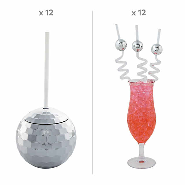 20 oz. Disco Ball-Shaped Reusable BPA-Free Plastic Cups with Lids & Straws  - 6 Ct.