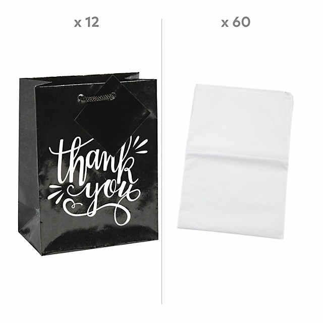 Oriental Trading Company 72 PC 4.5x5.5 Small Black & White Thank You Gift Bag & Tissue Paper Kit