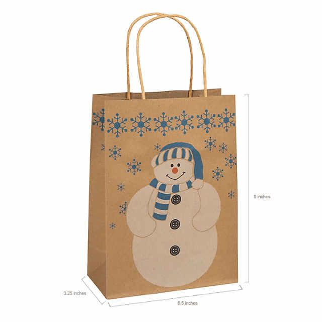 Cute 8.5” Christmas Kraft Gift Bags with 12 Tissue Paper 4 Patterns Kraft  Goody Paper Bags Prints Snowflake Santa Snowman Elf and Penguin for  Holiday