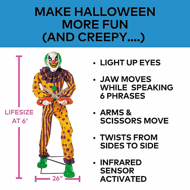 6 Ft. Animated Light-Up Yellow & Black Snippers the Clown Halloween Decoration | Halloween Express