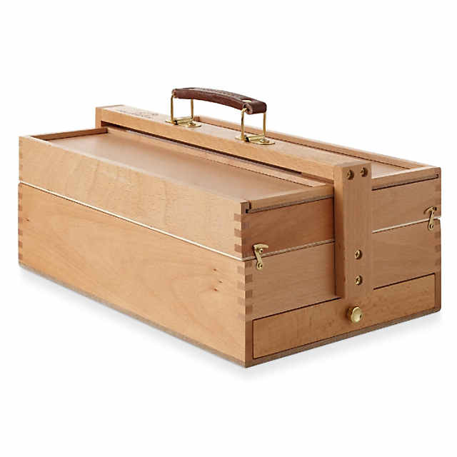 7 Elements Wooden Multi-function Artist Tool and Brush Storage Box - Beechwood Art Supply Organizer with Drawers