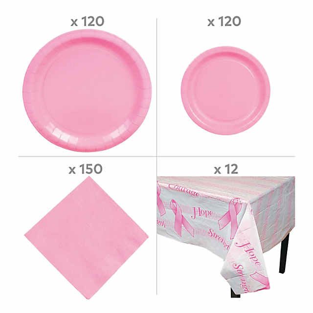 Bulk Hot Pink & White Disposable Tableware Kit for 48 Guests