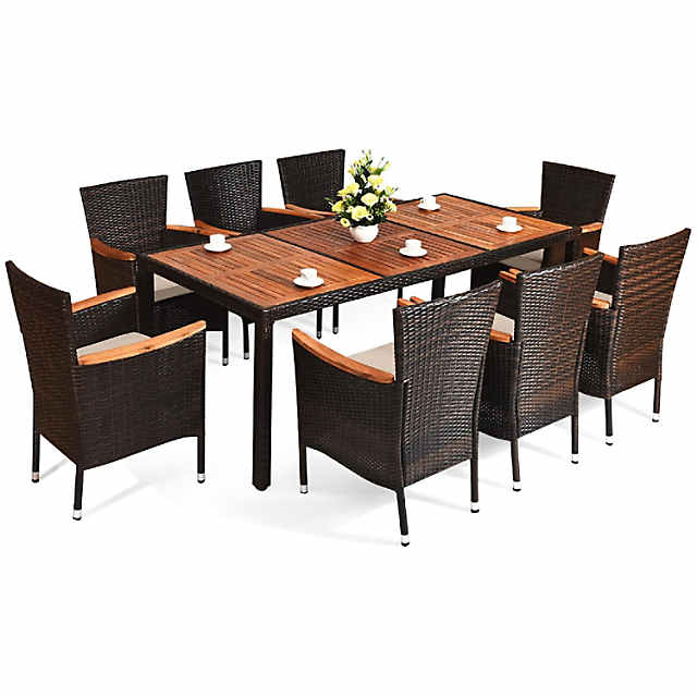 Goplus patio furniture 7 piece steel table chairs dining set outdoor deals glass table top