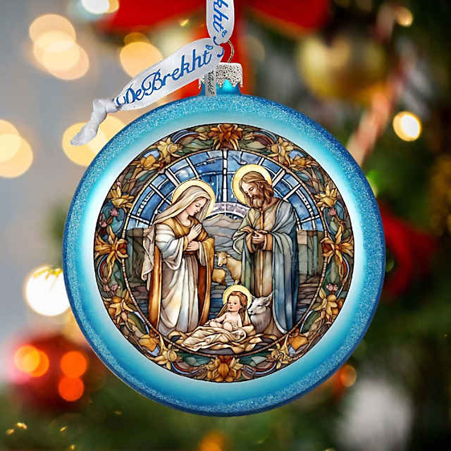 A Blessed Gathering - Holy Family Nativity Ball Glass Ornament by